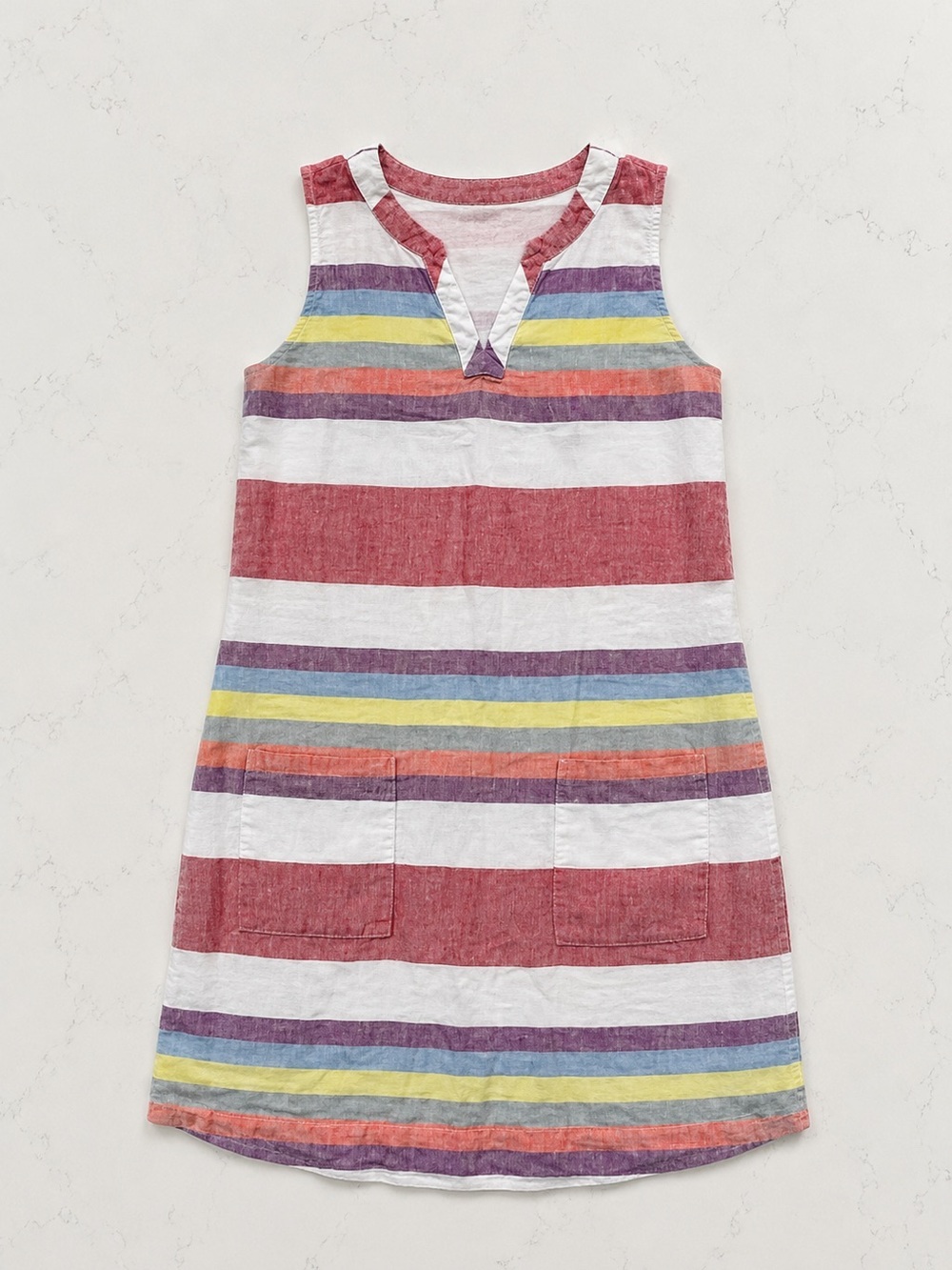 Boden 100% Linen Striped Shift Dress Rainbow Sleeveless Mini Size 2/4